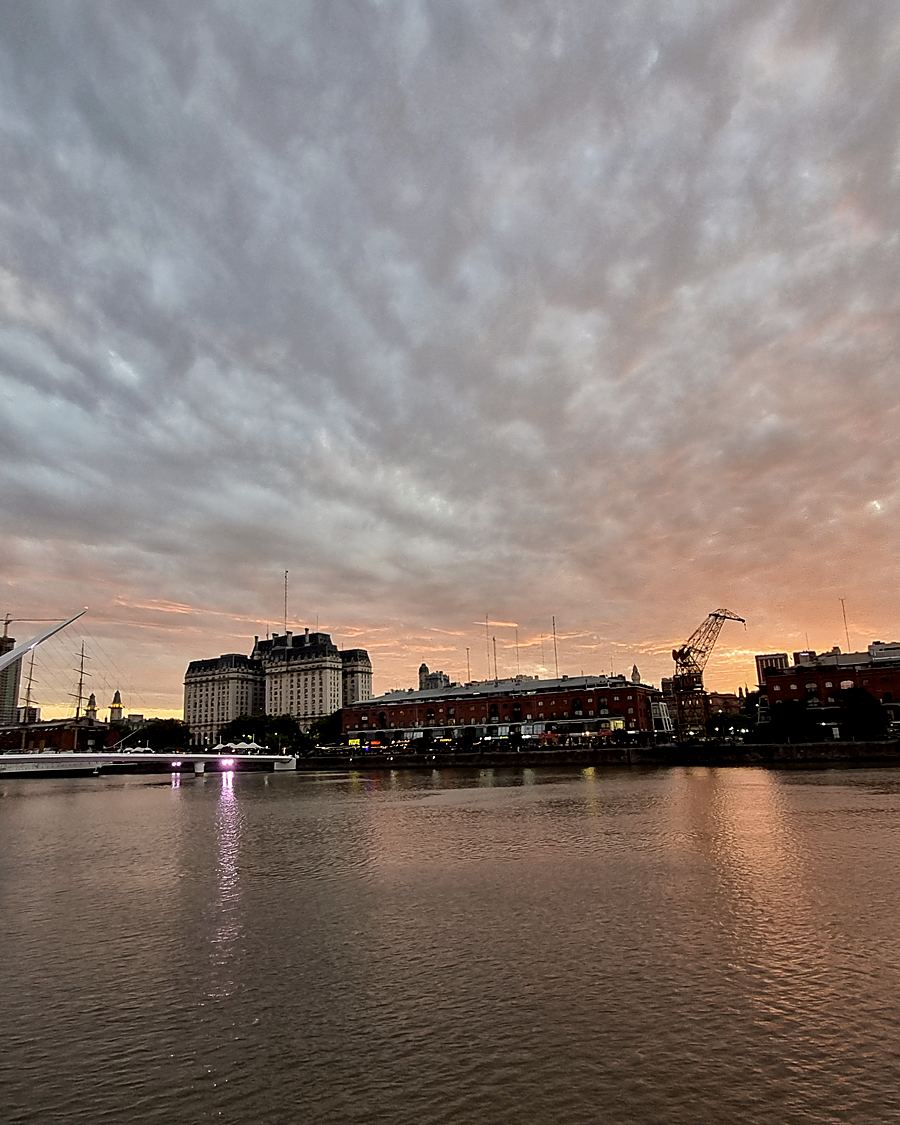 Puerto Madero skyline and Puente de la Mujer at sunset, Buenos Aires